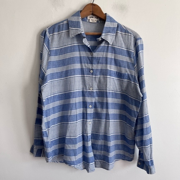 Anthropologie LILI'S CLOSET Blue & White Muted Stripes Buttondown Top - Picture 1 of 6
